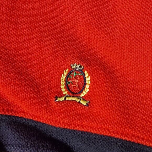 Tommy Hilfiger Men's Polo Size L Red With Blue & White Stripe - Picture 5 of 5